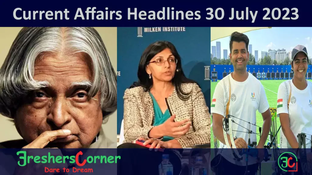 Current Affairs Today's One Liner July 30, 2023